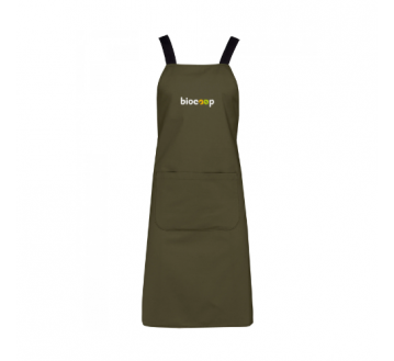 TABLIER AVEC POCHE EN COTON BIO K8002 MOSSY GREEN + BRODERIE CŒUR BLANCHE sans fond