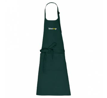 TABLIER AVEC POCHE EN COTON BIO K8007 VERT + BRODERIE CŒUR BLANCHE sans fond