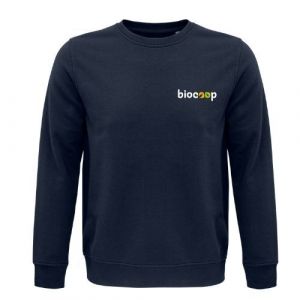 SWEAT-SHIRT COL ROND COMET BLEU + BRODERIE CŒUR BLANCHE
