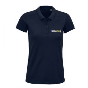POLO PLANET WOMEN BLEU + BRODERIE CŒUR BLANCHE