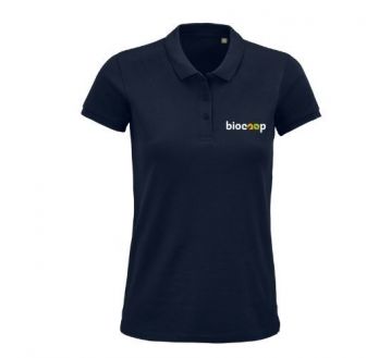 POLO PLANET WOMEN BLEU + BRODERIE CŒUR BLANCHE