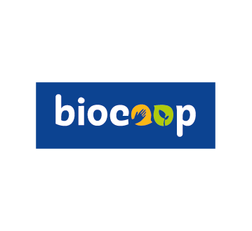 BRODERIE COEUR"BIOCOOP" BLANC 4 COULEURS AVEC FOND BLEU