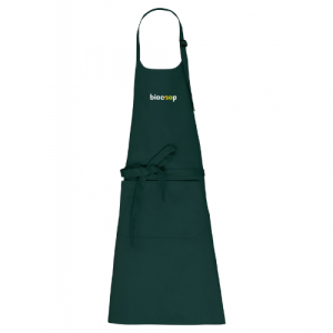 TABLIER AVEC POCHE EN COTON BIO K8007 VERT + BRODERIE CŒUR 2