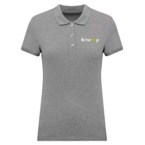 Polo femme manches courtes Oxford grey  + BRODERIE CŒUR