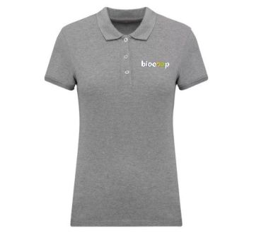 Polo femme manches courtes Oxford grey  + BRODERIE CŒUR